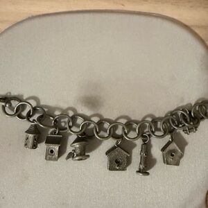 Silver Jim Clift Signed Charm Bracelet with House Pendants